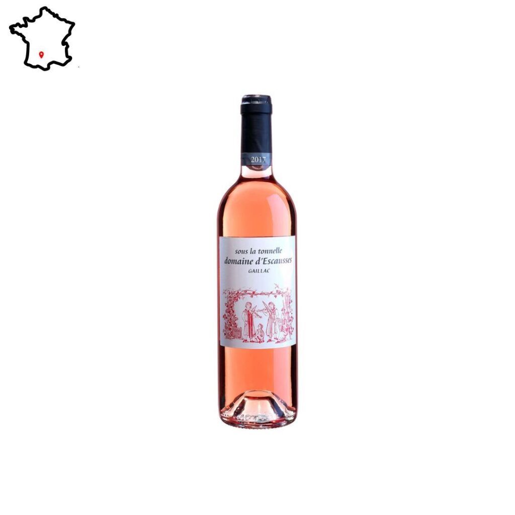 bouteille de vin rosé -sous la tonnelle-gaillac-domaine-escausses-tarn-paquetas