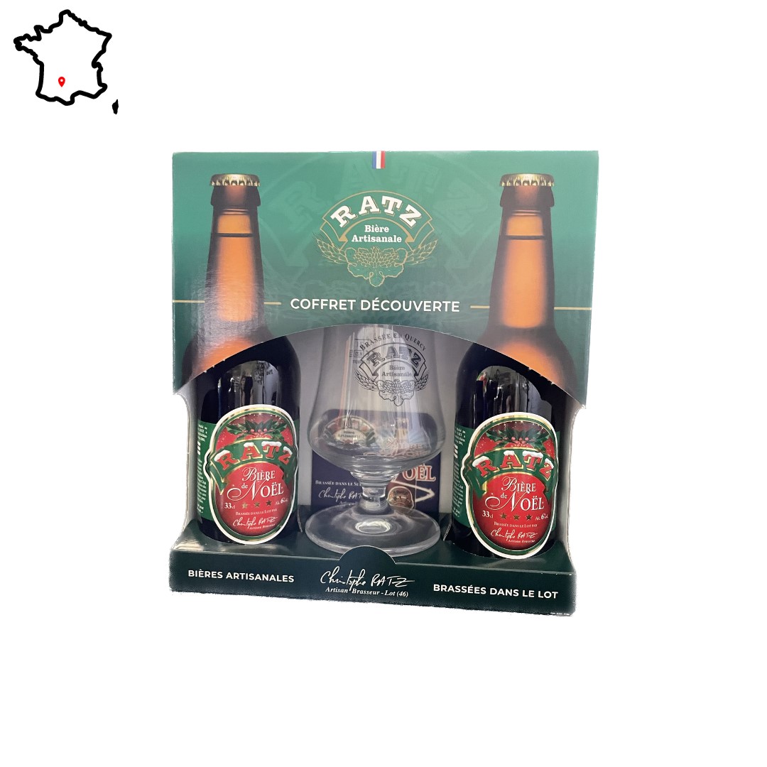 Coffret Cadeau Bois Bières Artisanales + Verre - Brasserie Ratz